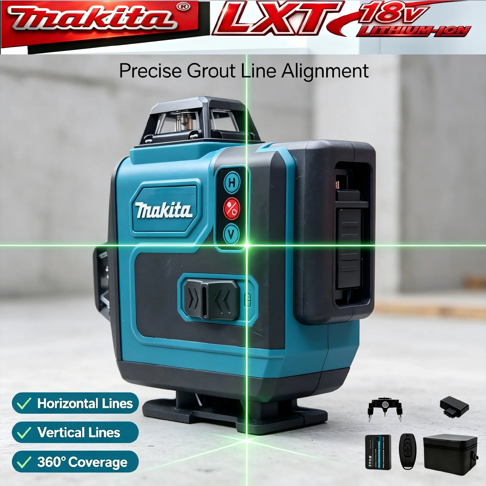 Makita 4D 16 Lines Green Laser Level 360° Auto Self-Leveling Cross Line Laser + 40V Lithium Battery for Construction Power Tool