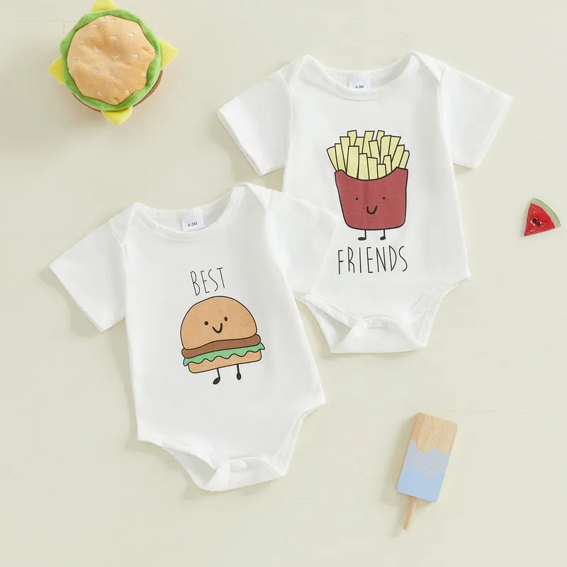 

RUEWEY 0 to 12 Months Baby Girl Boy Bodysuit Summer Clothes Cartoon French Fries/Burger Print Short Sleeve Crew Neck Jumpsuit
