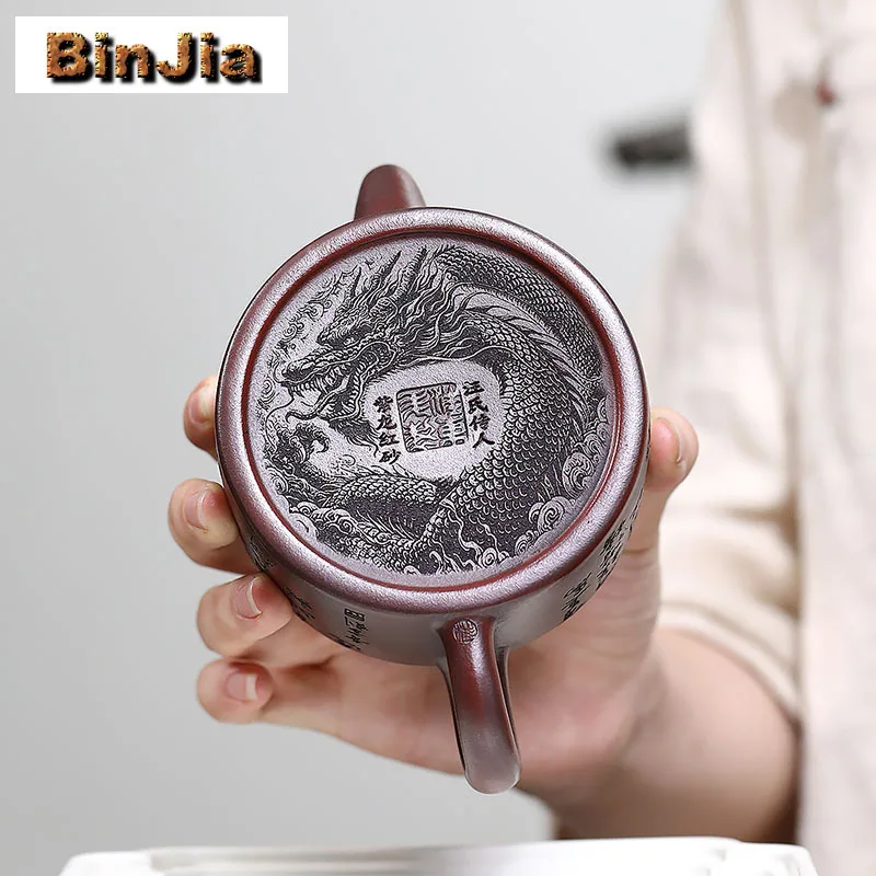 240 مللي أباريق الشاي الرائعة من الطين الأرجواني ييشينغ اليدوية وعاء عيار كبير خام خام غلاية الطين الأحمر العتيقة مع فلتر طقم شاي زيشا #4