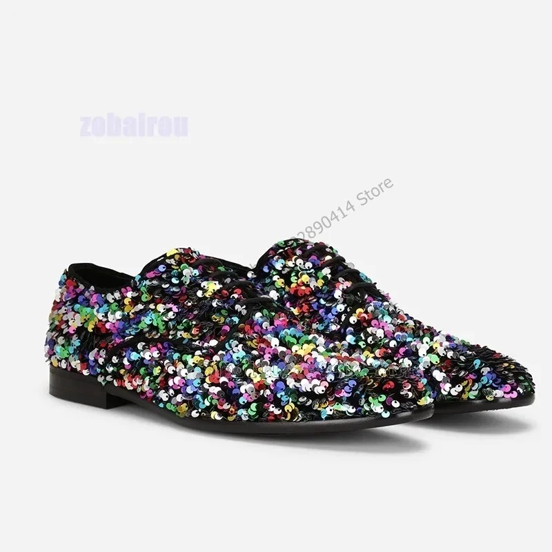 

Colorful Sequins Decor Strappy Men Shoes Fashion Lace Up Men Casual Shoes Luxury Handcraft Party Feast Banquet Men Dress Shoes