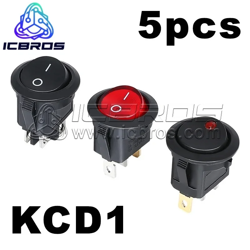 5pcs/lot KCD1 KCD1 3A/250VAC Round Boat Rocker Switch On-Off Snap SPST 2Pin 3Pin Power Switch Push Button Switch