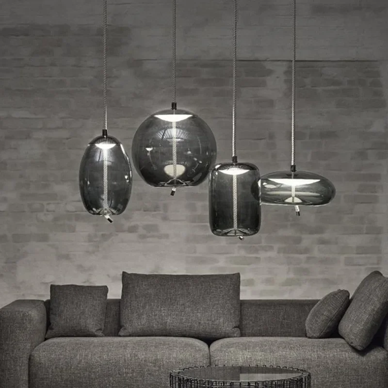 Nordic Modern Hemp Rope Glass Pendant Light Restaurant Showcase Bar Counter Bedside Creative Combination LED Lighting Fixtures