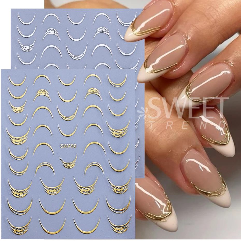 2/4 Stuks Crescent Moon Nail Stickers Zelfklevende Franse Glimlach Gestreepte Lijn Ontwerp Nail Decals Sliders Diy Elegante manicure Decor