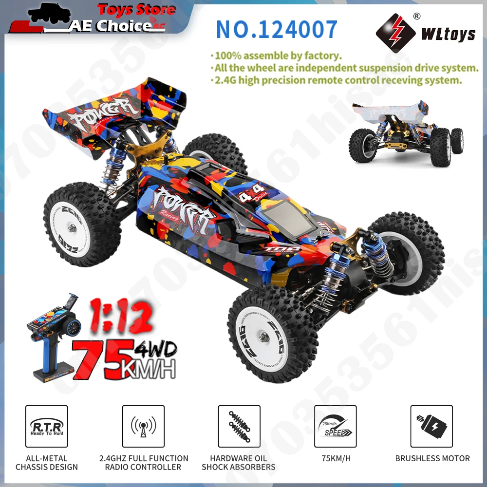 WLtoys 124007 RC Car V8 1/12 Brushless Racing Car 75Km/H High Speed Metal 4WD Drive Off-Road 2.4G 1:12 RC Car Toy Gift