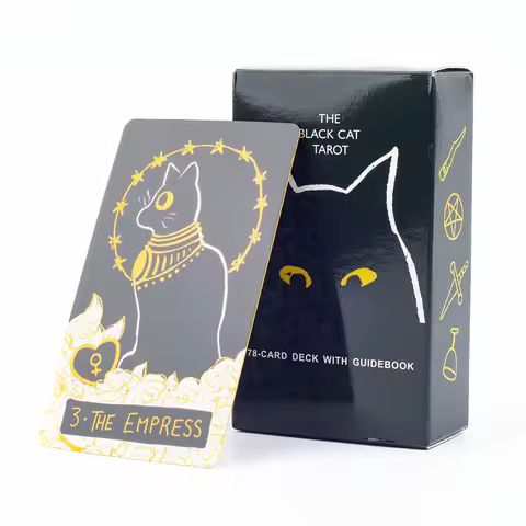 THE BLACK CAT TAROT 78 - CARD DECK WITH GUIDEBOOK English Visions Divination Edition Deck Board Playing Games 10.3x6CM