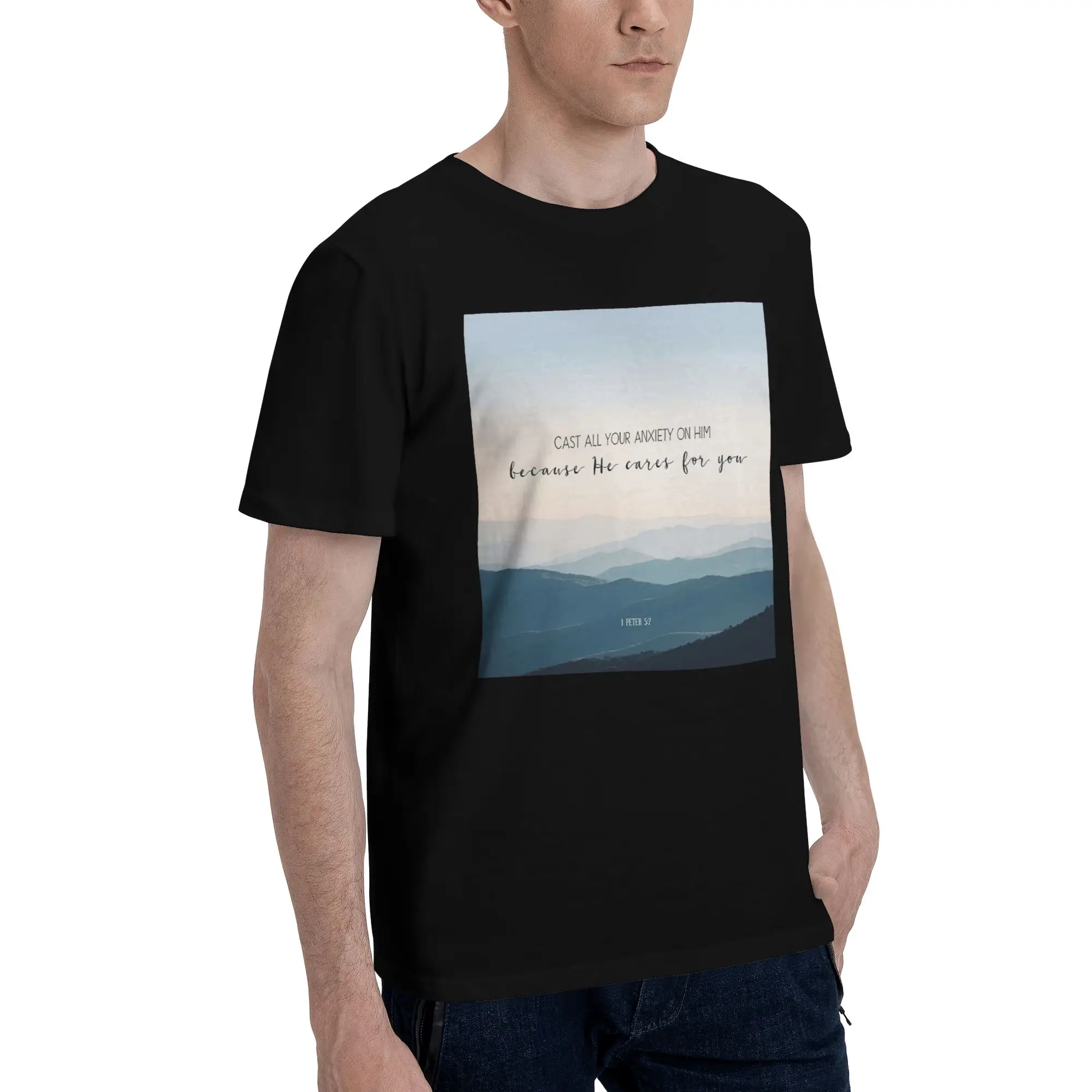 

Христианская библейская цитата - Мужская футболка Anxi, футболки больших размеров, мужские хлопковые футболки с круглым вырезом, короткие летние мужские футболки