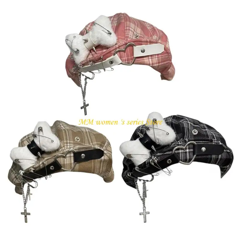 Q39C Dark Cabbie Hat Painter Heart Hat Baker Boy Hat لـ Street Strolling Dark Fashion Hat Props