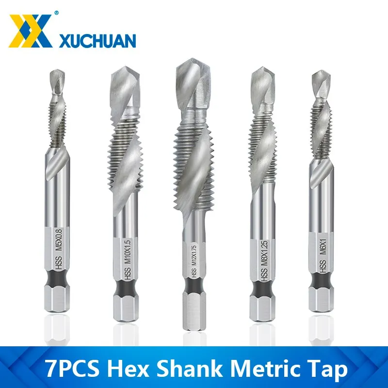 

Hex Shank Metric Tap Combined Tap and Drill Spiral Flute HSS Thread Screw Tap Threading Tool M3 M4 M5 M6 M8 M10 M12