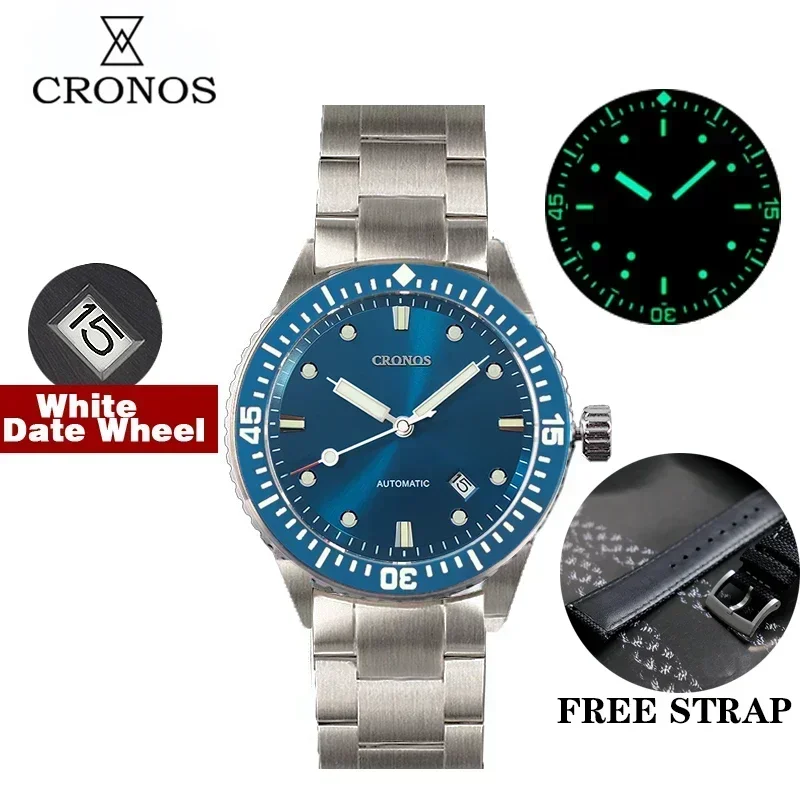 Cronos Diver Watch Men 50-Fathoms Sunray Dial Date NH35 Movement Automatic 200M Water Resistant Ceramic Bezel Bracelet L6011M