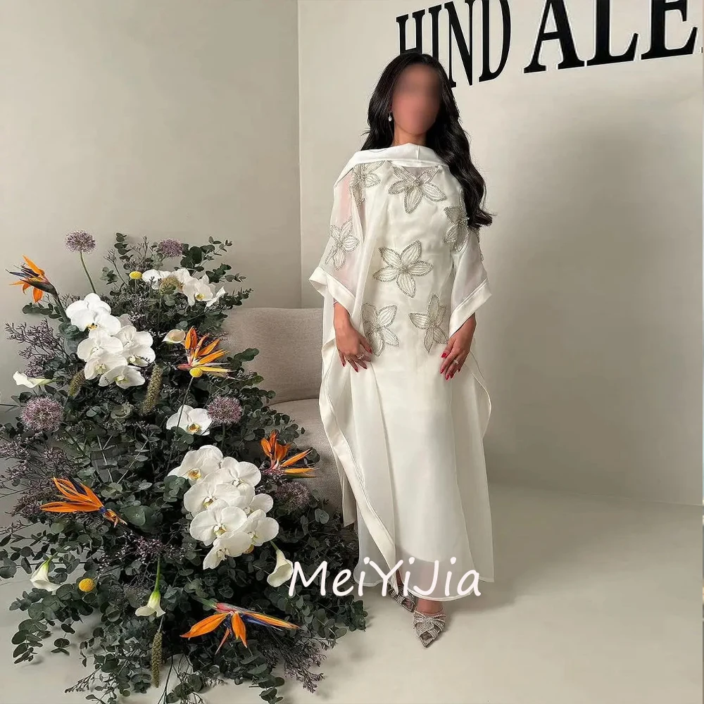 MeiYiJia HighNeck Simple Embroidery Beaded Crepe Ankle-Length A-Line Saudi Arabia Sexy Evening Birthday Club Outfits Summer 2024