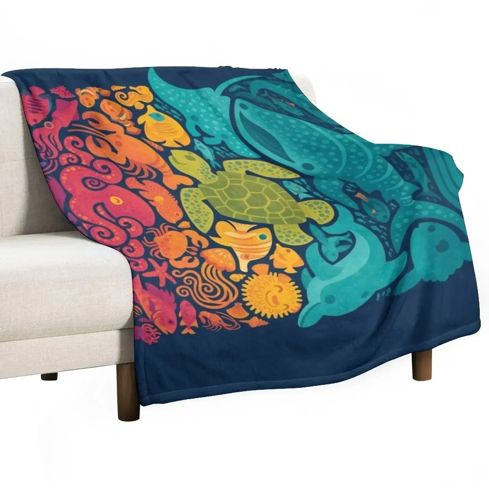 

Aquatic Spectrum Throw Blanket Vintage Furry Heavy Summer Blankets