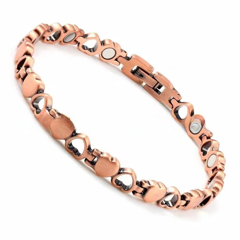 

Titanium Steel Bracelet Double Heart Magnet Ancient Red Copper fashion Women Trendy Chain