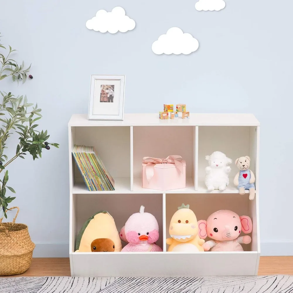 Bibliothèque blanche pour enfants, étagère à jouets Cubby de 35.4 pouces L adaptée à la chambre des enfants, salle de jeux, couloir, jardin d'enfants