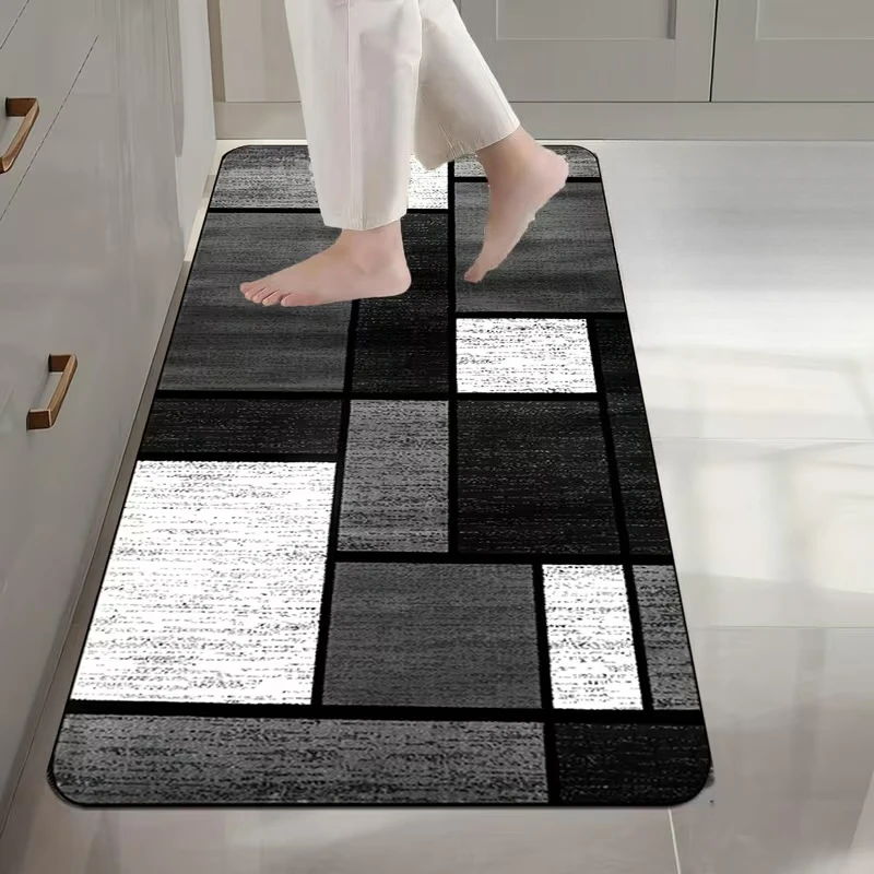 Minimalistischer grau-schwarzer Patchwork-Grafik-Teppich, rutschfest, für Esszimmer, Waschküche, Veranda, Flur, Haushaltsdekoration, Bodenmatte