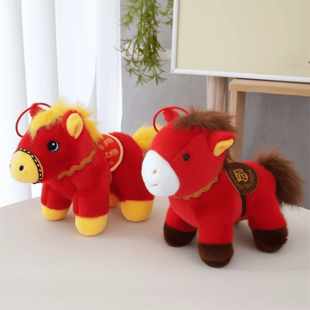 Engraçado dos desenhos animados pônei pingente steed boneca macio pelúcia cavalo chaveiro estilo chinês mascote bonecas animal de pelúcia chaveiro ano do cavalo