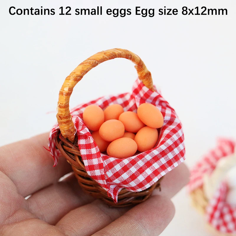 1Set 1:12 Dollhouse Miniature Egg Basket Red Plaid Duck Egg Frame Kitchen Food Model Pretend Play Toy Dollhouse Accessories