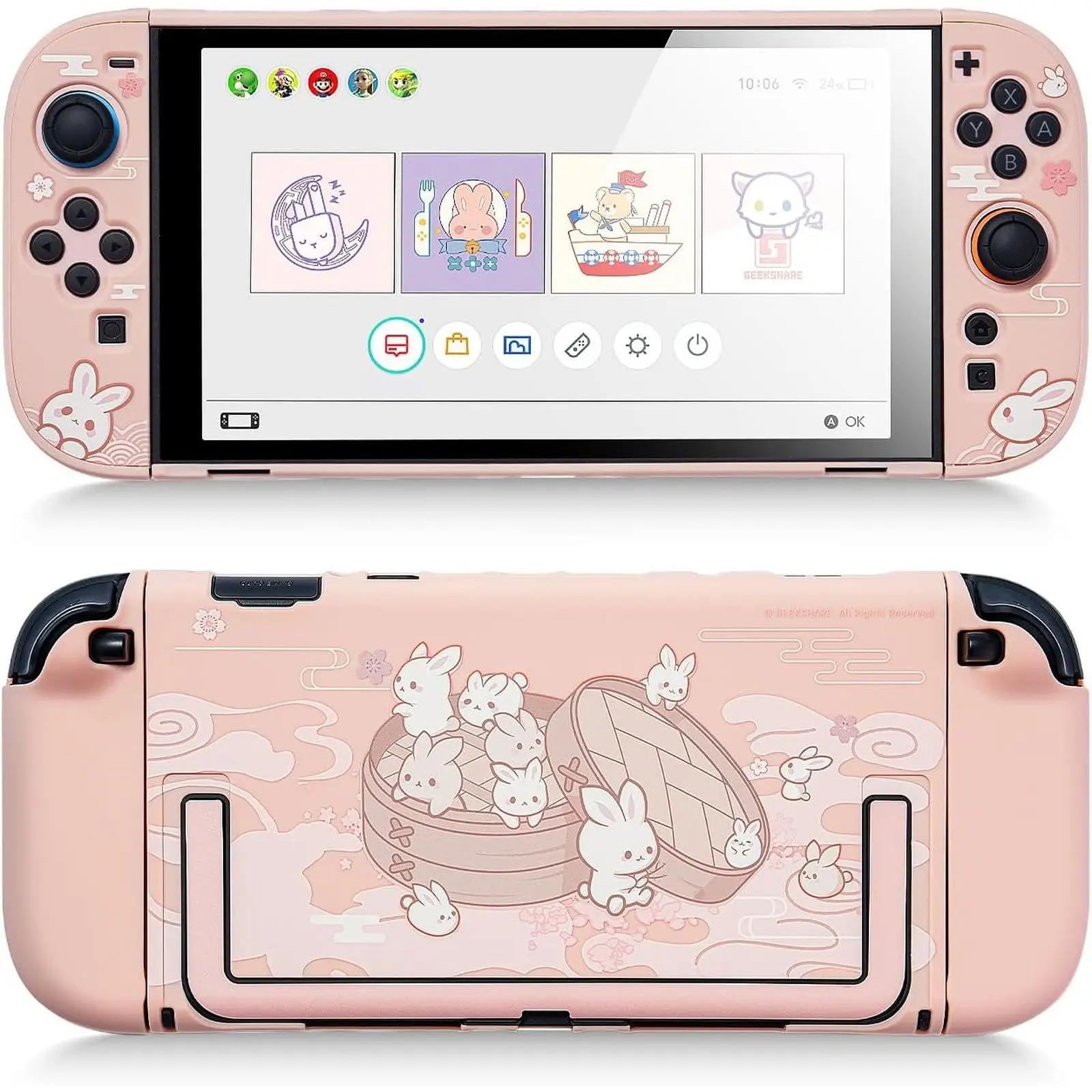 GeekShare Steamed Bun Rabbit Protective Shell kompatybilny z Switch 2, Kawaii Cartoon Dockable Case dla Switch 2 — zdjęcie produktu 6