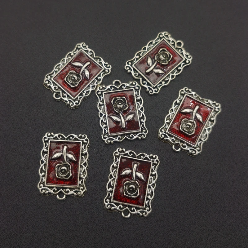 100pcs 18x26mm Rose Flower Silver Colour Gothic Tibetan Pendants Antique Jewelry Making Small Pendant DIY Handmade Accessories