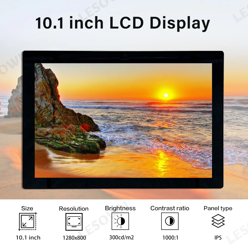 LESOWN 10.1 inch G+G Touchscreen Assembly Industrial Grade Monitor Táctil 1000:1 Contrast with Power Adapter