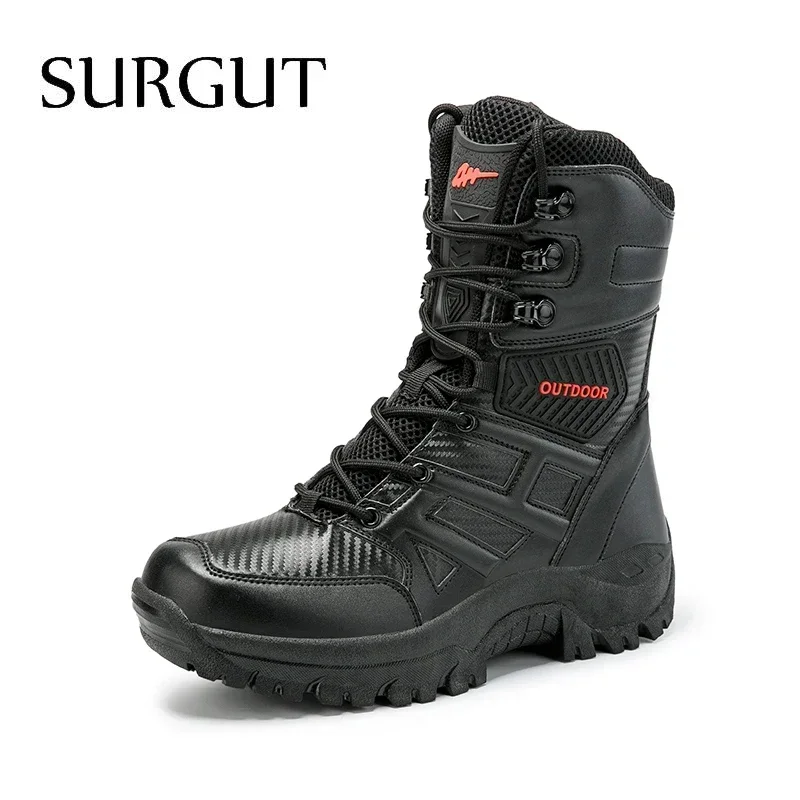 SURGUT High Quality Men Boots Autumn Winter Leather Boots Special Force Desert Combat Men Sheos  Ankle Boots