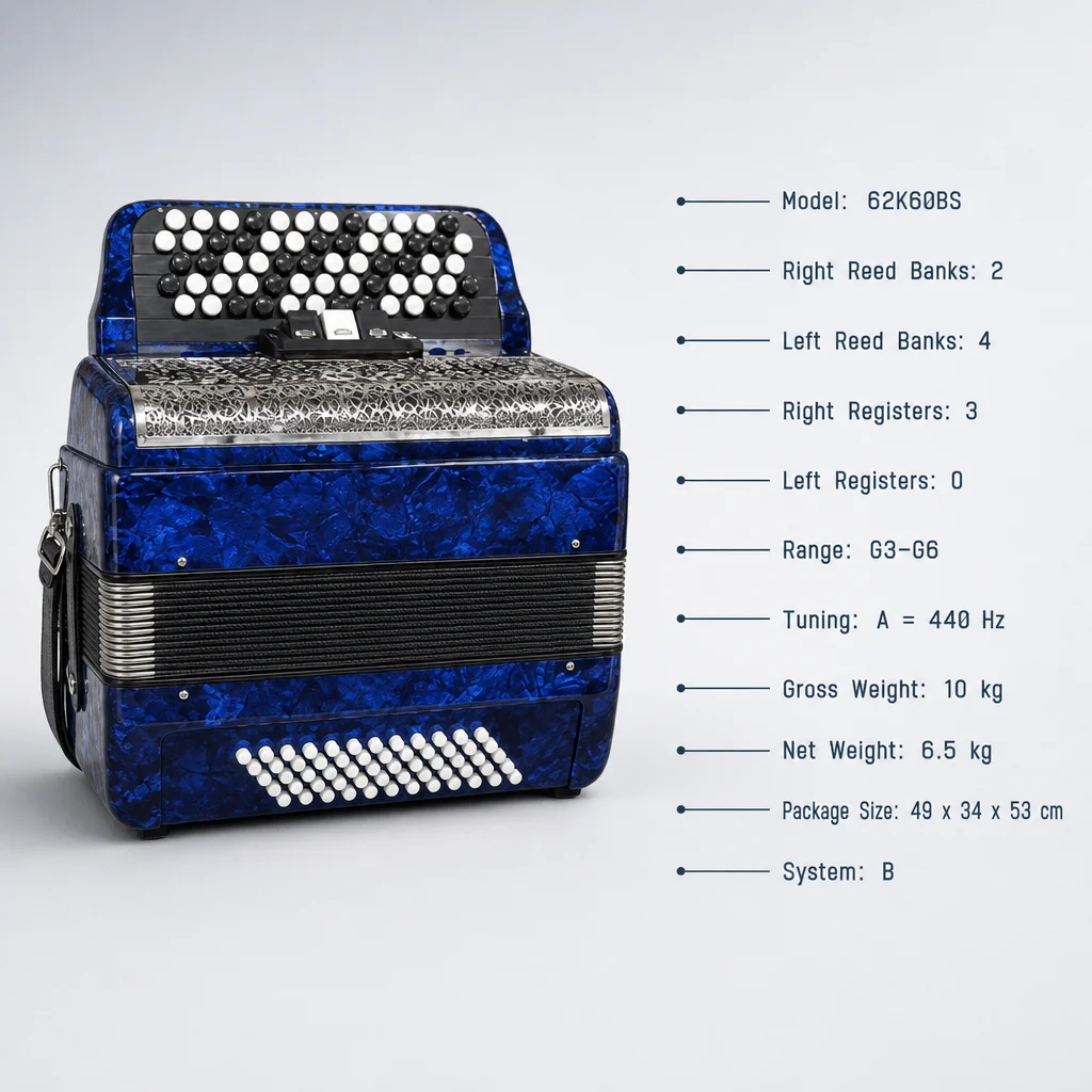B System Bayan Accordion 60 Buttons Button Type Accordion For Adult Grade Test Solo Practice Performance