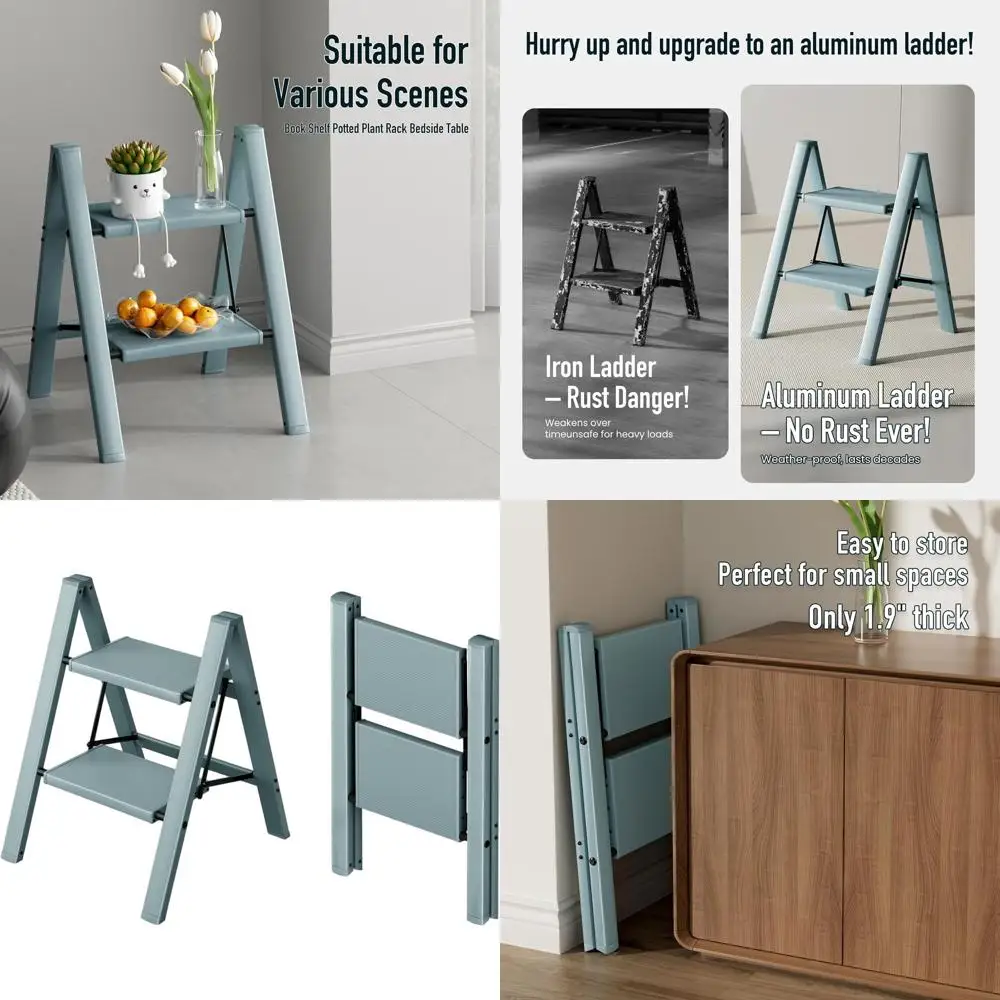 مقعد ألومنيوم قابل للطي للبالغين، دواسات واسعة مضادة للانزلاق، سعة 330 رطلاً، مثالية للمنزل والمكتب والمطبخ والمكتبة (B) #1