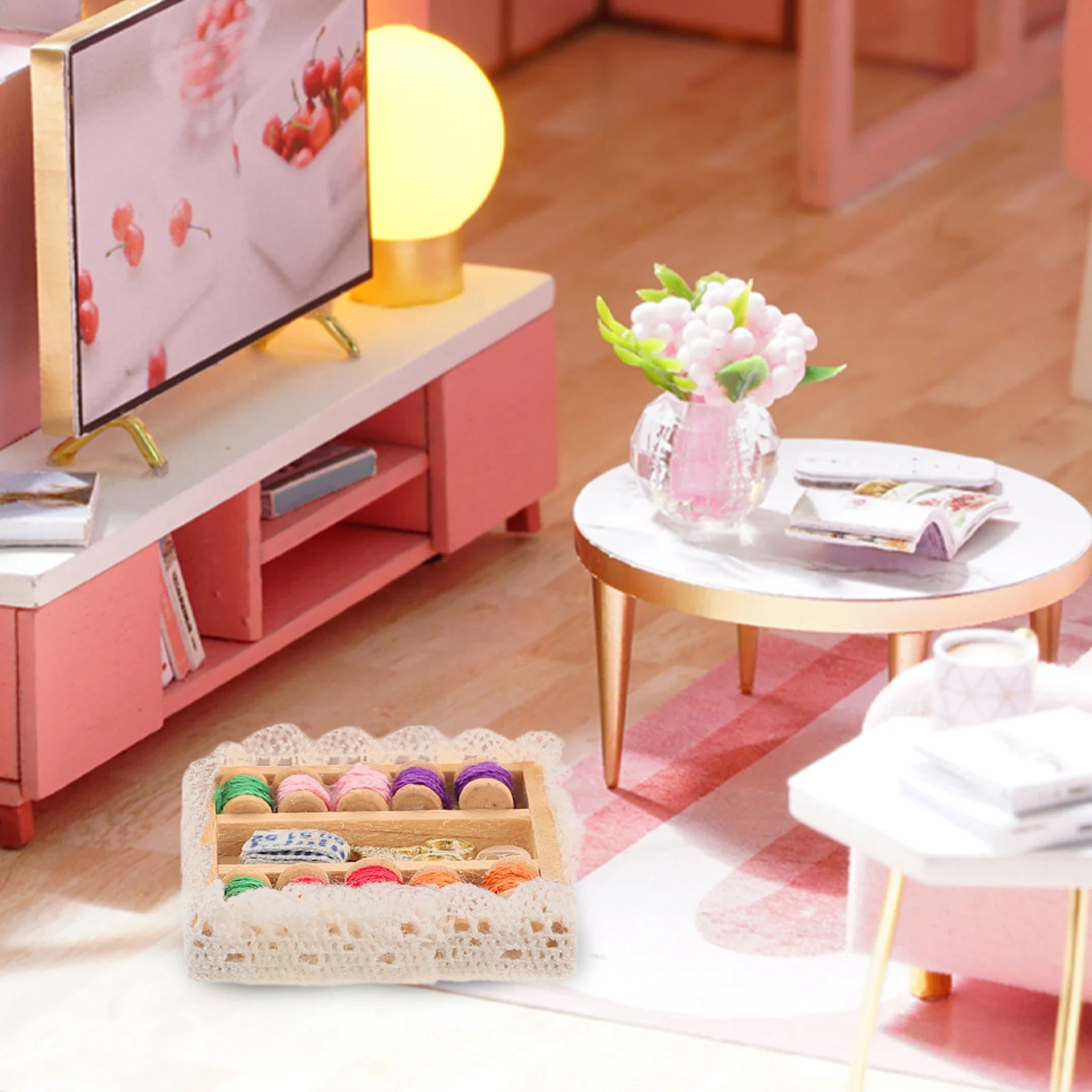 

1 комплект, реалистичный деревянный миниатюрный швейный чехол, аксессуары для декора крошечного дома, миниатюрные аксессуары для швейной комнаты