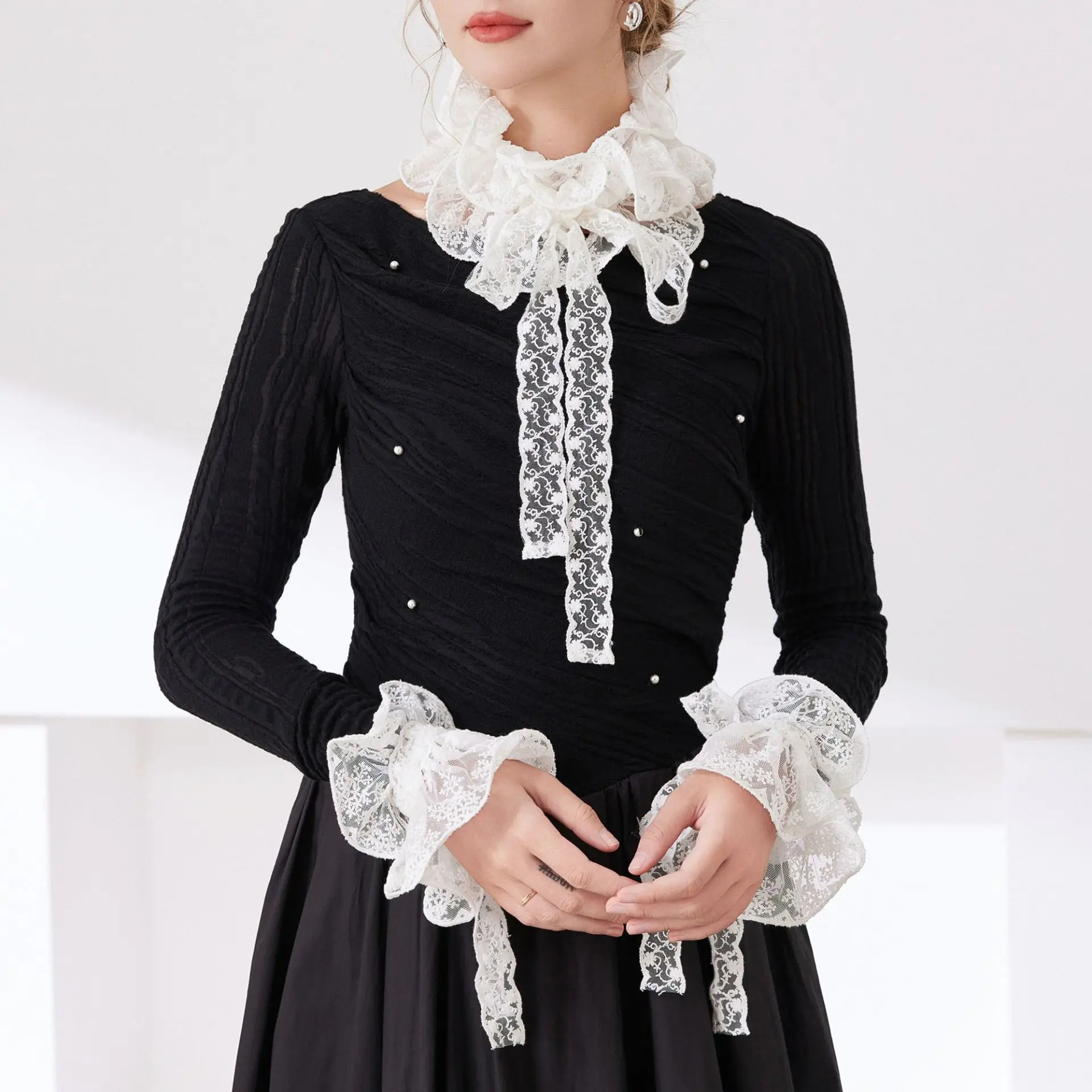 Detachable collars 3piece Set Wave Lace Fairy Lightweight Perspective Clothing Cuff Super Matching Base Accessories For Women