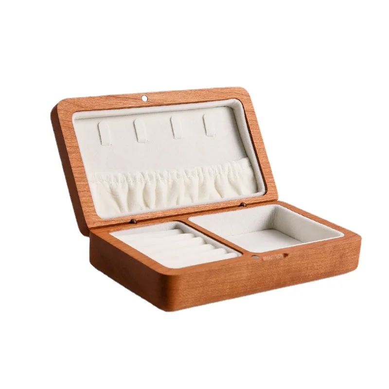 

Portable Flannel Jewelry Storage Box Wooden Travel Jewelry Organizer Box Multifunctional Earrings Ring Necklace Storage Case