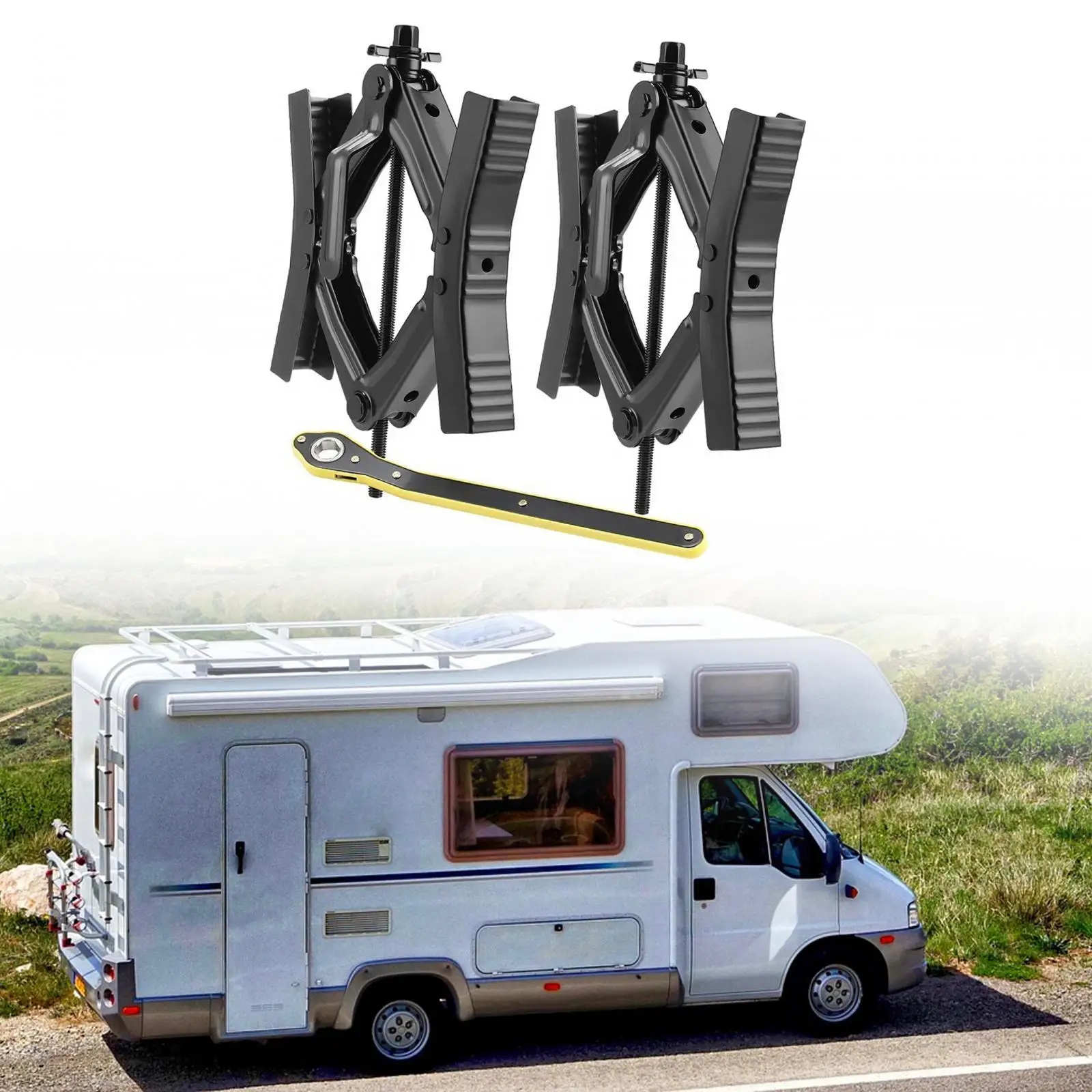 2x Camper Wheel Chock Stabilizers Scissor Travel Trailers with Wrench Truck