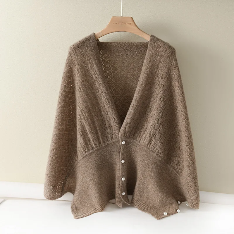 100% Merino Wool Sweater Women Cardigan Scarf Soft Solid Cashmere Knitwear Shawl Spring Autumn Female Korean Popular Grace Tops