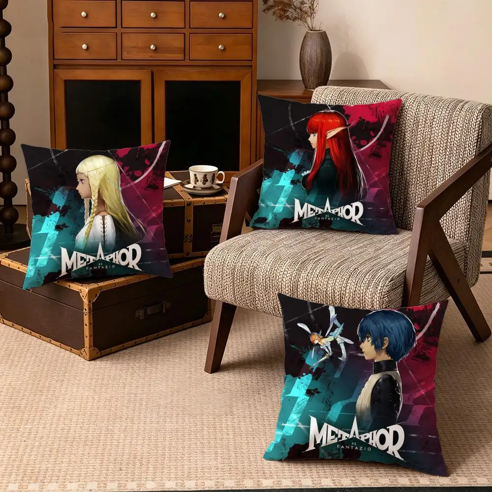 Game-Metaphor ReFantazioS Cushion Cover Soft Velvet Cushion Cover Set 4Pcs 50x50 45x45 Zipper Pillowcase for Home Decor