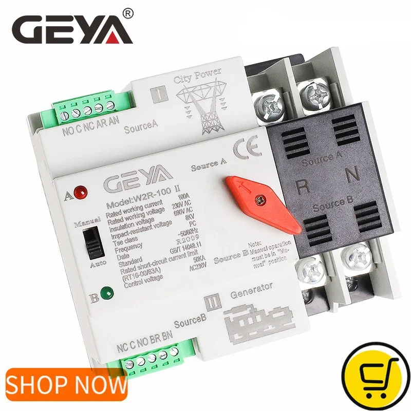 

GEYA W2R Automatic Transfer Switch Electrical Selector Switches Dual Power Switch ATS 63A 100A ATS