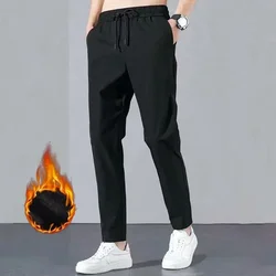 Casual Men's Winter Fleece Lined Pants Solid Black Warm Thick Thermal Trousers Athletic Pants Clothing