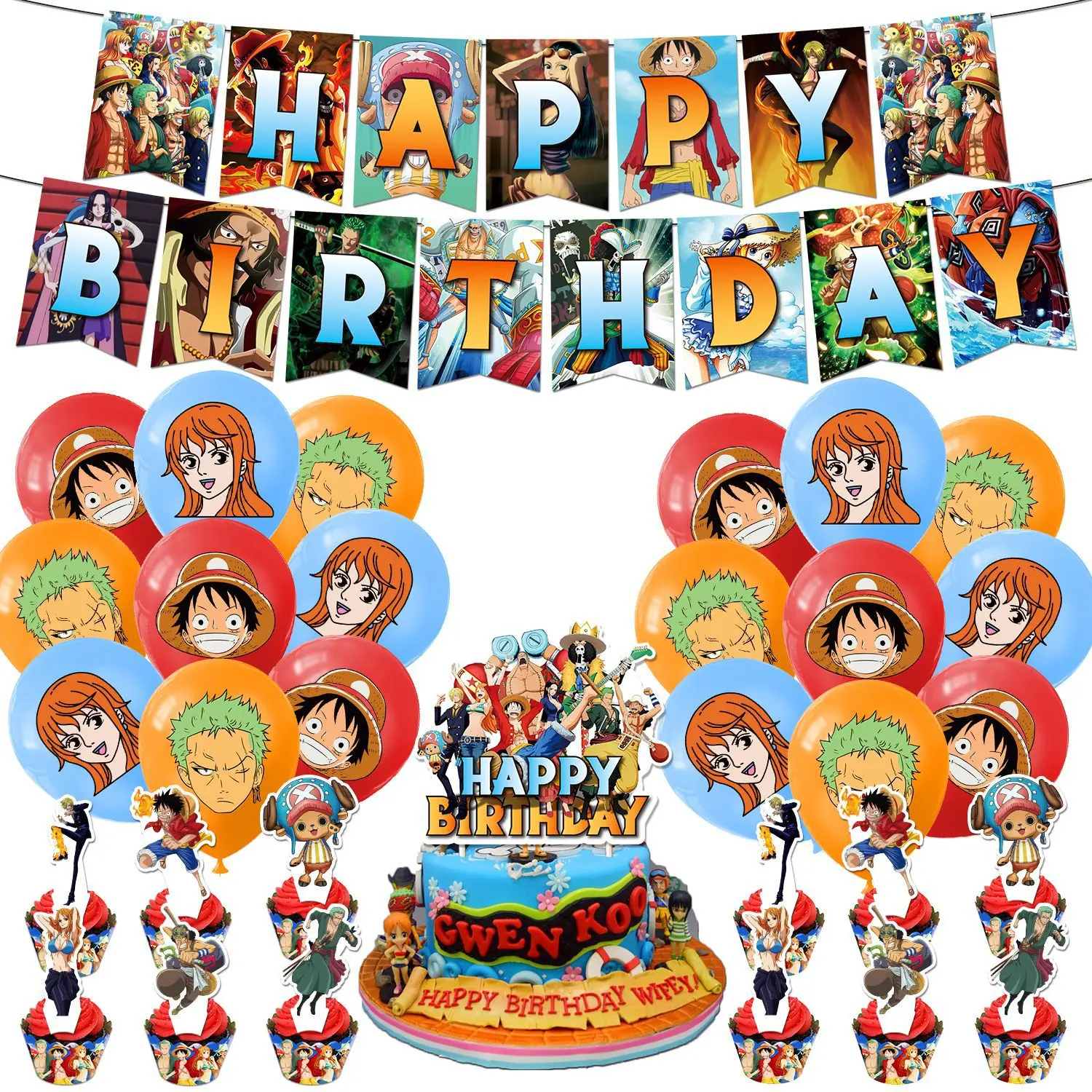 

One Pieced Luffy Cartoon DIY Scene Layout Event Props Party Supplies Anniversary Gift Tableware Party Decor 16Pcs Letex Ballons