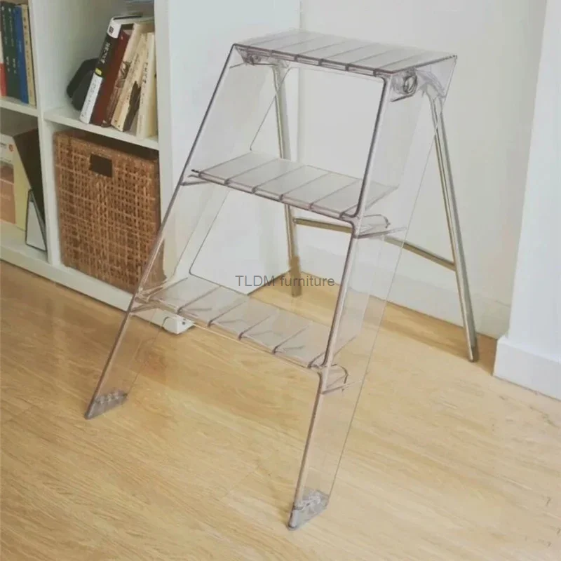 Designer Step Stool PC Plastic Stairs Ins Bedside Shelf Flower Table Shop Studio Display Rack Transparent Foldable Step Ladders