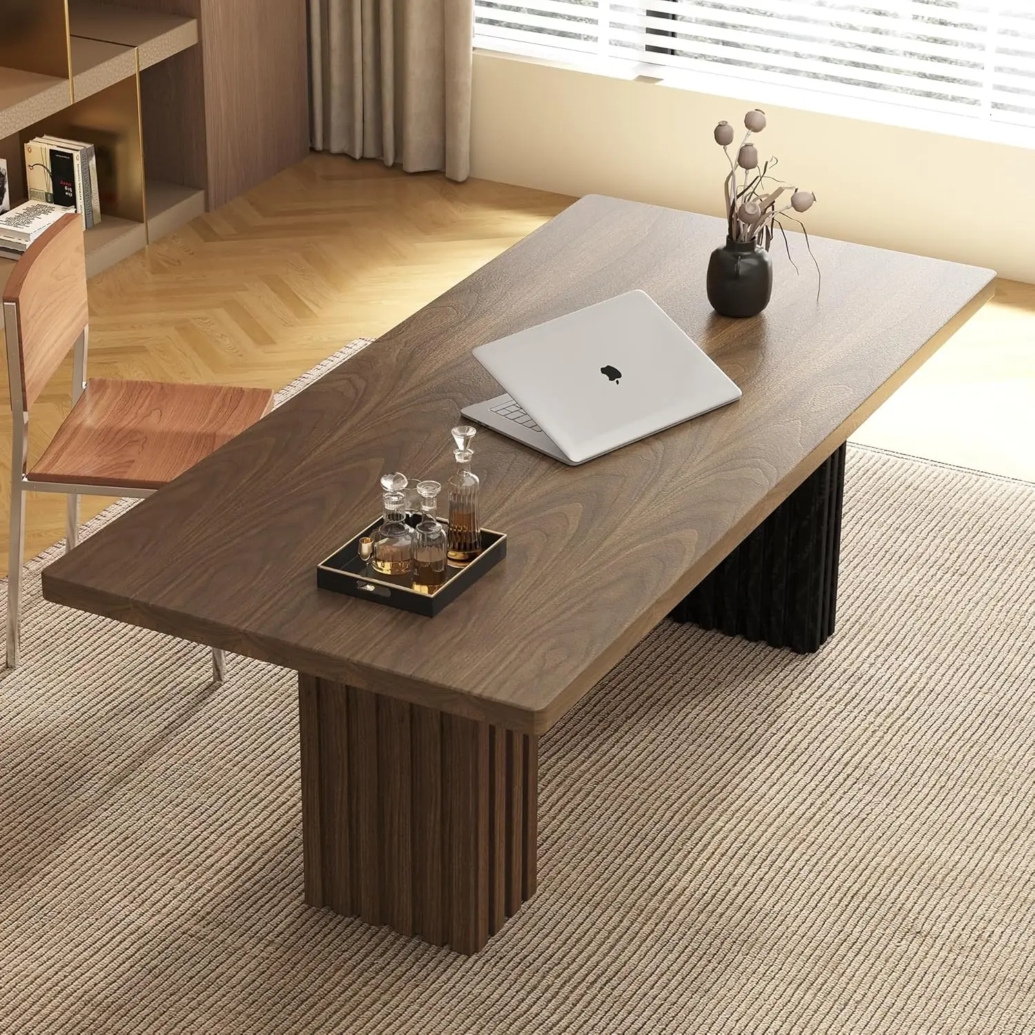 70.8" Modern Executive Office Desk, Rectangular Workstation with Heavy-Duty Double Pedestal, Wood Grain Finish, for Office