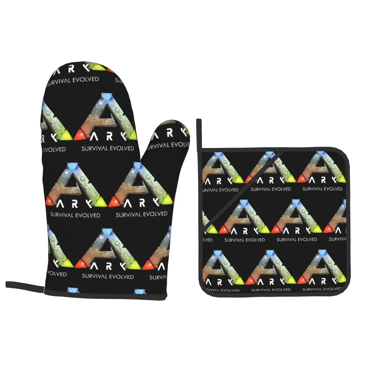 Ark Survival Evolved – Gants de cuisine noirs et supports pour casseroles, lot de 4, pour la cuisson, la cuisine, le barbecue, résistants et antidérapants