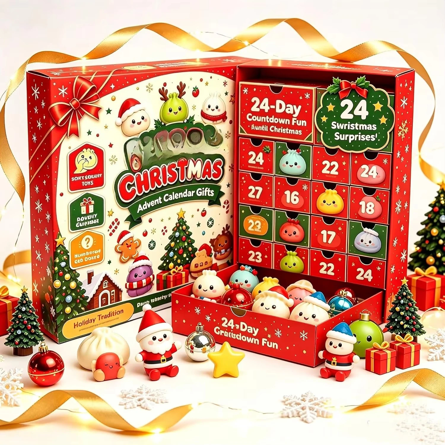 24‑Day Christmas Dumpling Squishy Advent Calendar 2026,Fidget Sensory Countdown Calendar,Surprise Squishies,Stress Relief Fidget