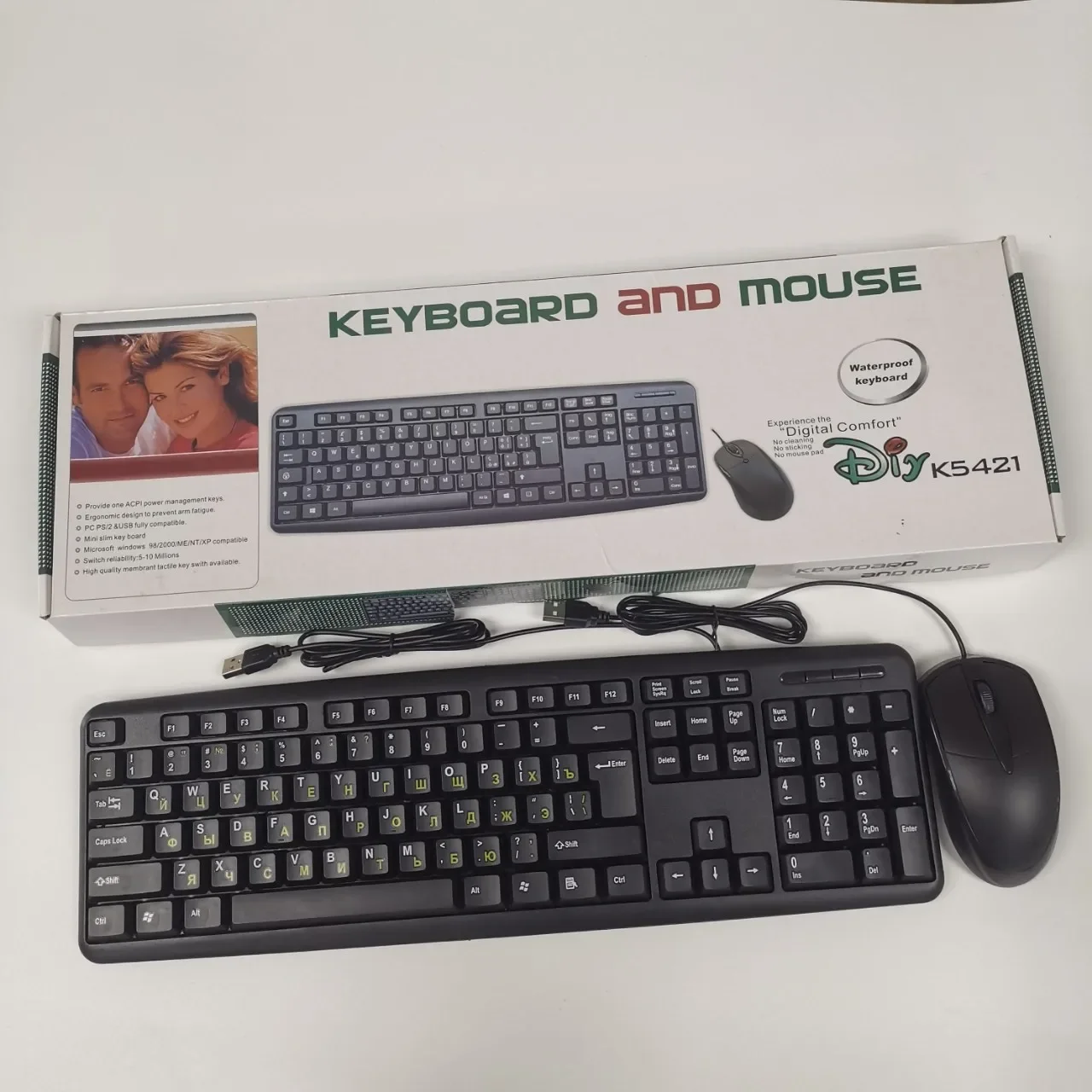 Conjunto de teclado, teclado e mouse russo de computador preto com fio usb conjunto de teclado e mouse russo