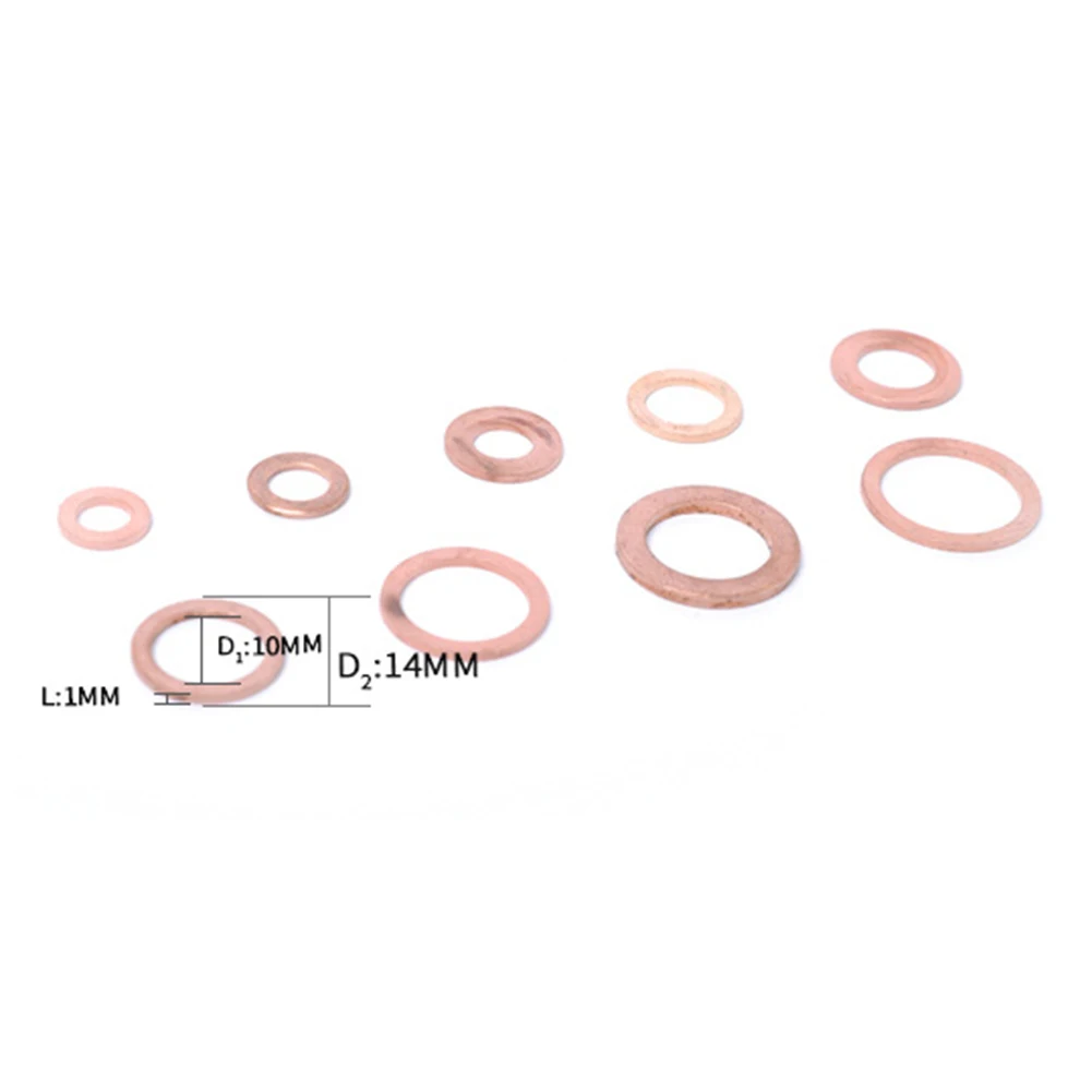 9 Sizes Solid Copper Crush Washers Assorted Seal Flat Ring Hardware kit 200pcs