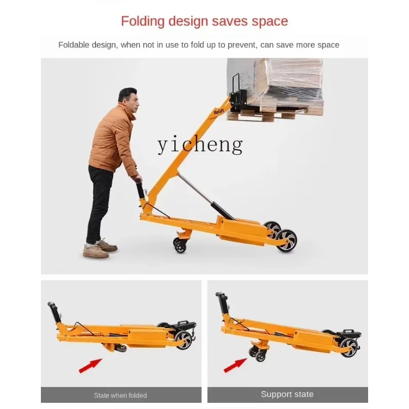 Hand Push Foldable Crane Loading and Unloading Truck Electric Hydraulic Stacking Truck Single Arm Crane Battery Forklift