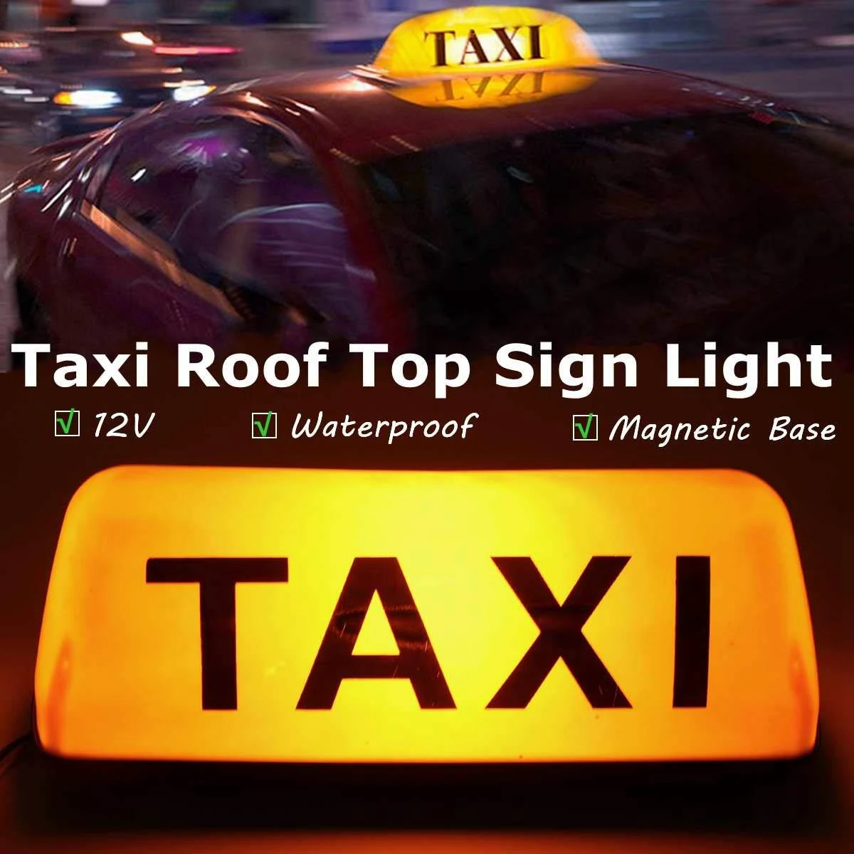 12V Waterproof Top Sign Magnetic Meter Cab Lamp Light LED TAXI Signal Lamp Suction Magnet