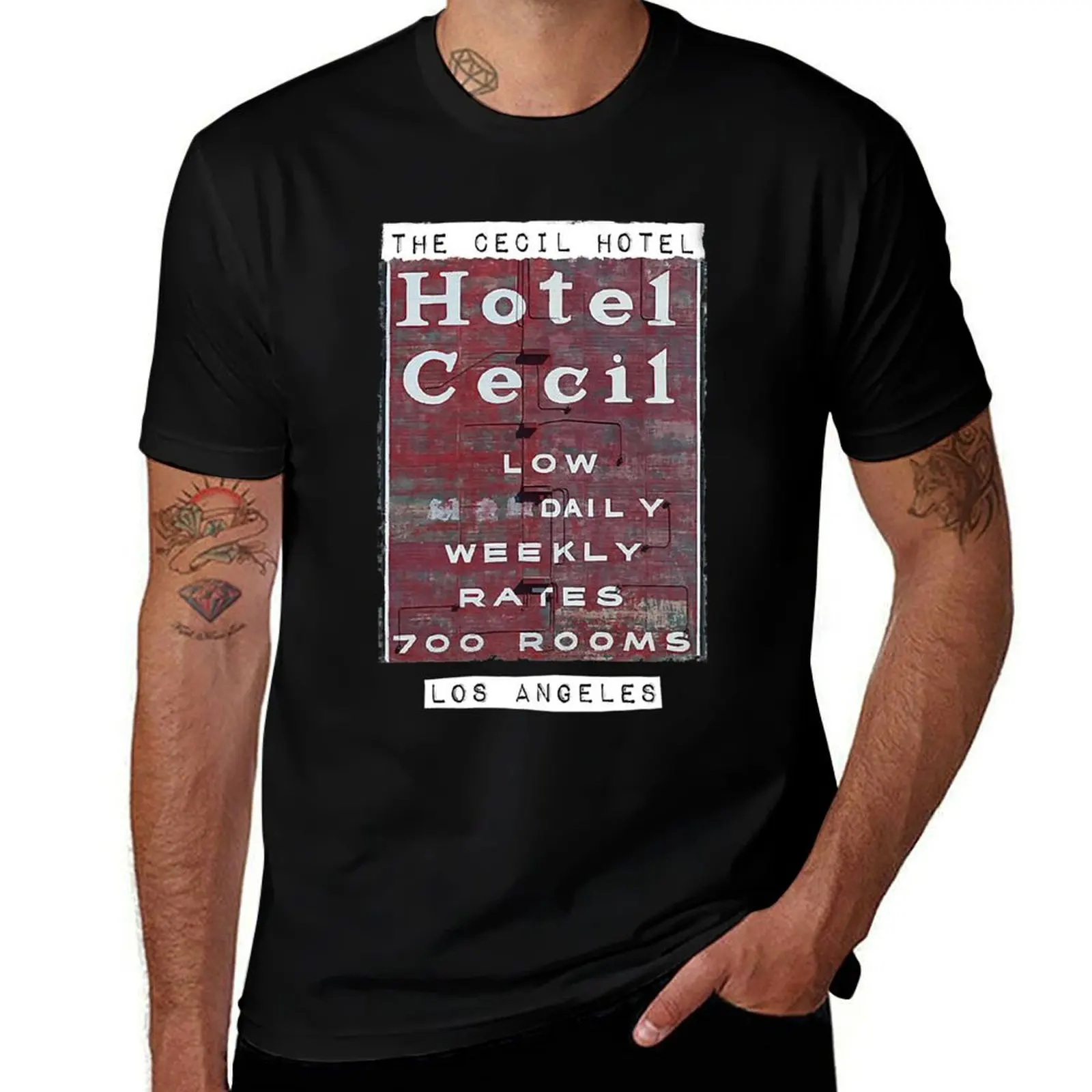

Cecil Hotel Los Angeles Hotel Cecil T-Shirt Basic Crew Neck Short Sleeve Top