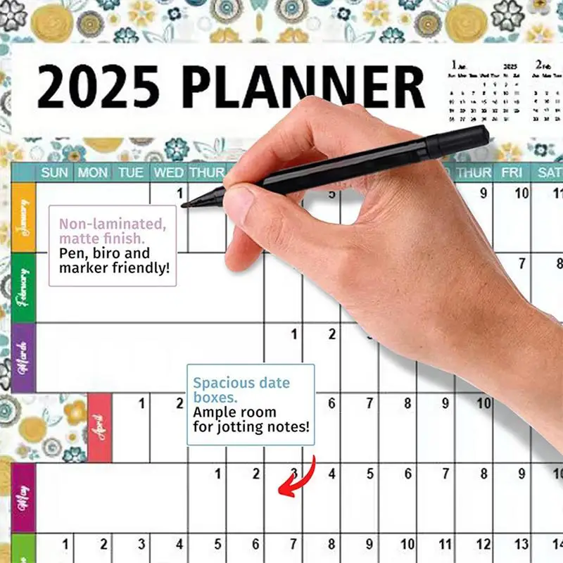 Wandkalender 2025 Jaarlijkse Planner 12 Maanden Wandkalender Jaarlijks Muurplanner met Sticker voor Home School Company