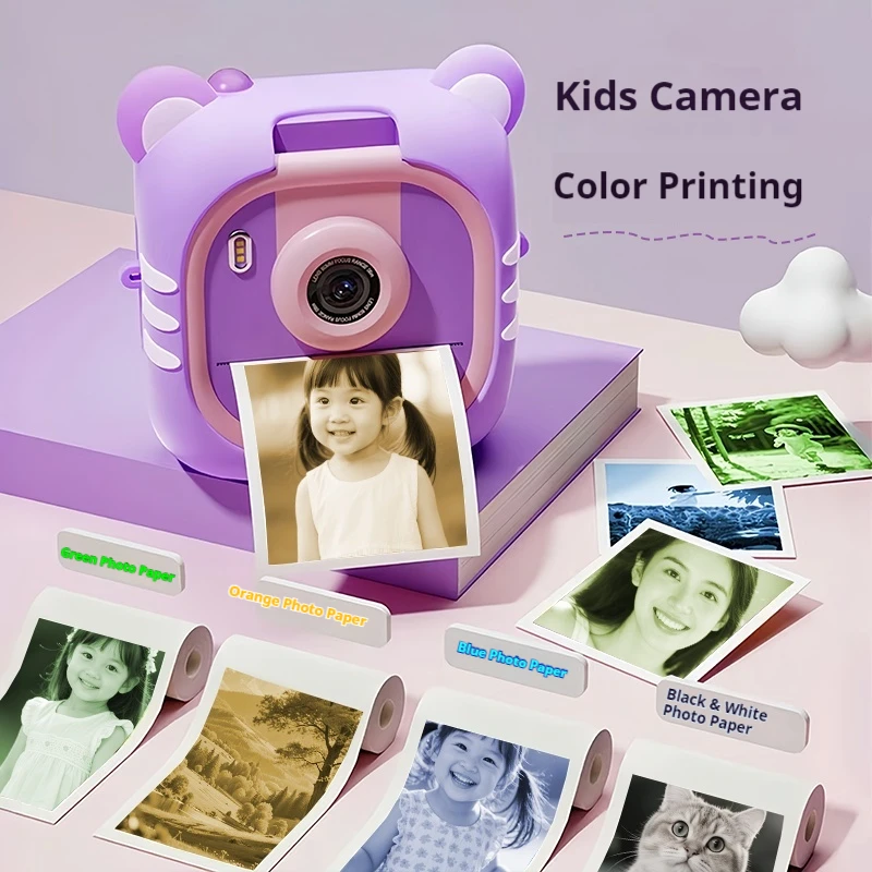 Instant Print Camera voor kinderen met 48MP 1080P HD Selfie 180 Draaibare Dual Lens 64GB Kaart voor Meisjes Jongens Kerst Verjaardagscadeau