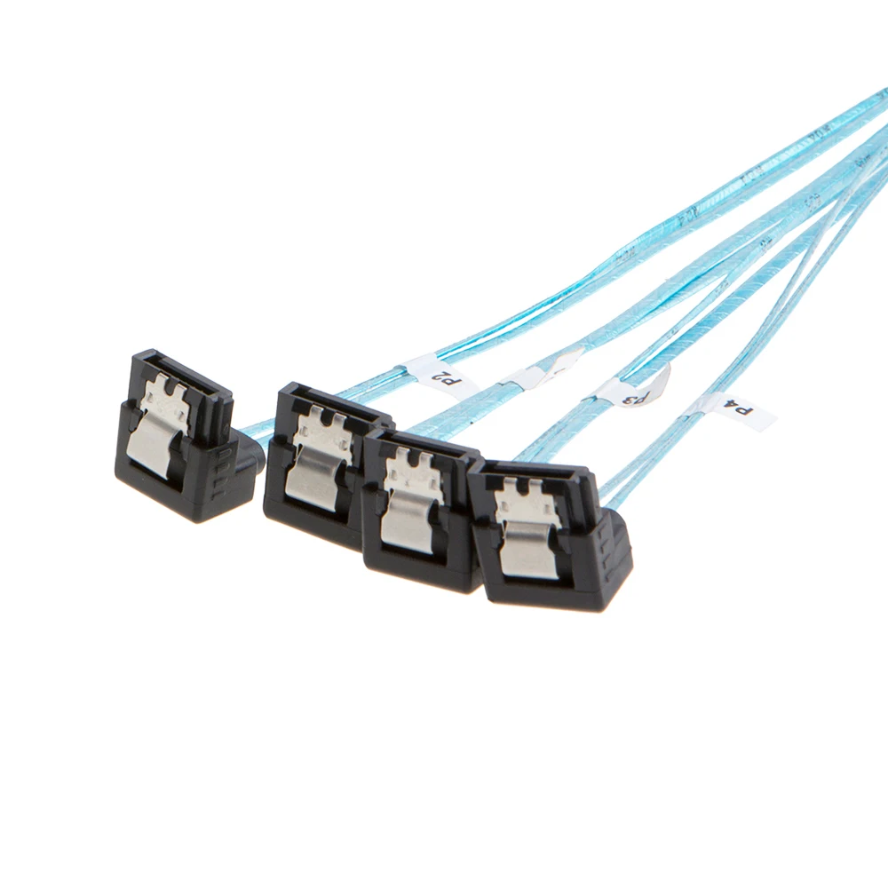كابل SFF-8643 Mini-SAS إلى SATA، كابل SFF-8643 إلى SATA Breakout SFF 8643 إلى 4X SATA Mini SAS HD إلى SATA 90 درجة الزاوية اليمنى