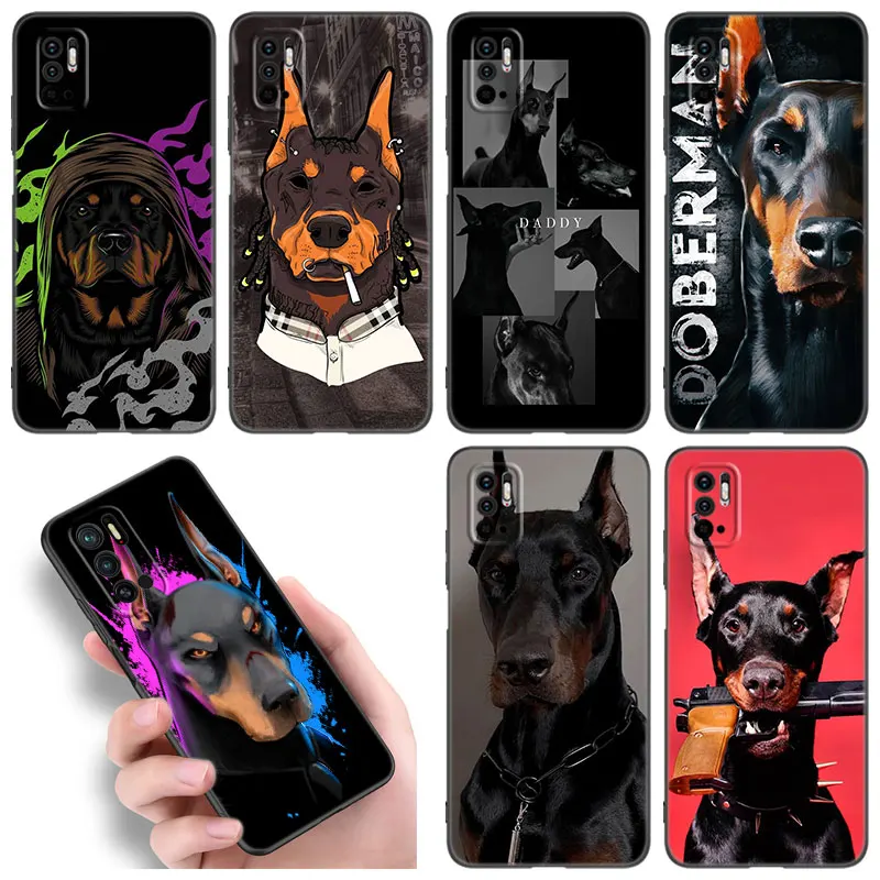 Animal Doberman Dog Phone Case For Xiaomi Redmi Note 11E 11T 5 6 7 8 9 10 11 Pro 11S 4G 10T 5G 9S 10S 8T Soft TPU Black Cover