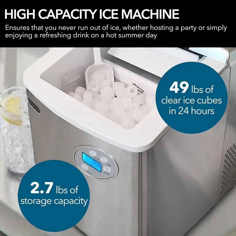 Portable 49lb Capacity Stainless Steel with Water Connection Ice Makers, One Size