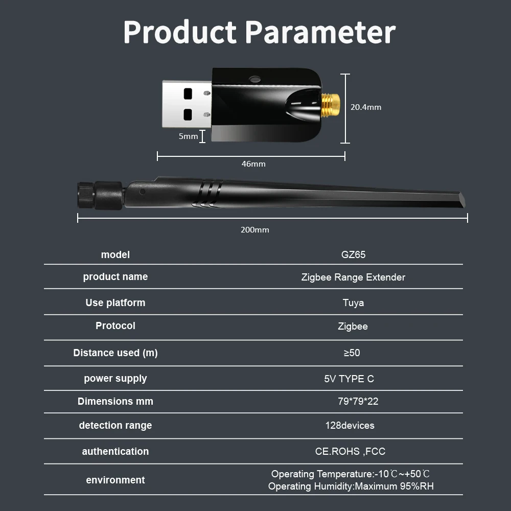 موسع نطاق زيجبي تويا زيجبي بوابة usb عالية الكسب تمديد هوائي غطاء زيجبي القابل للفصل لتطبيق الحياة الذكية